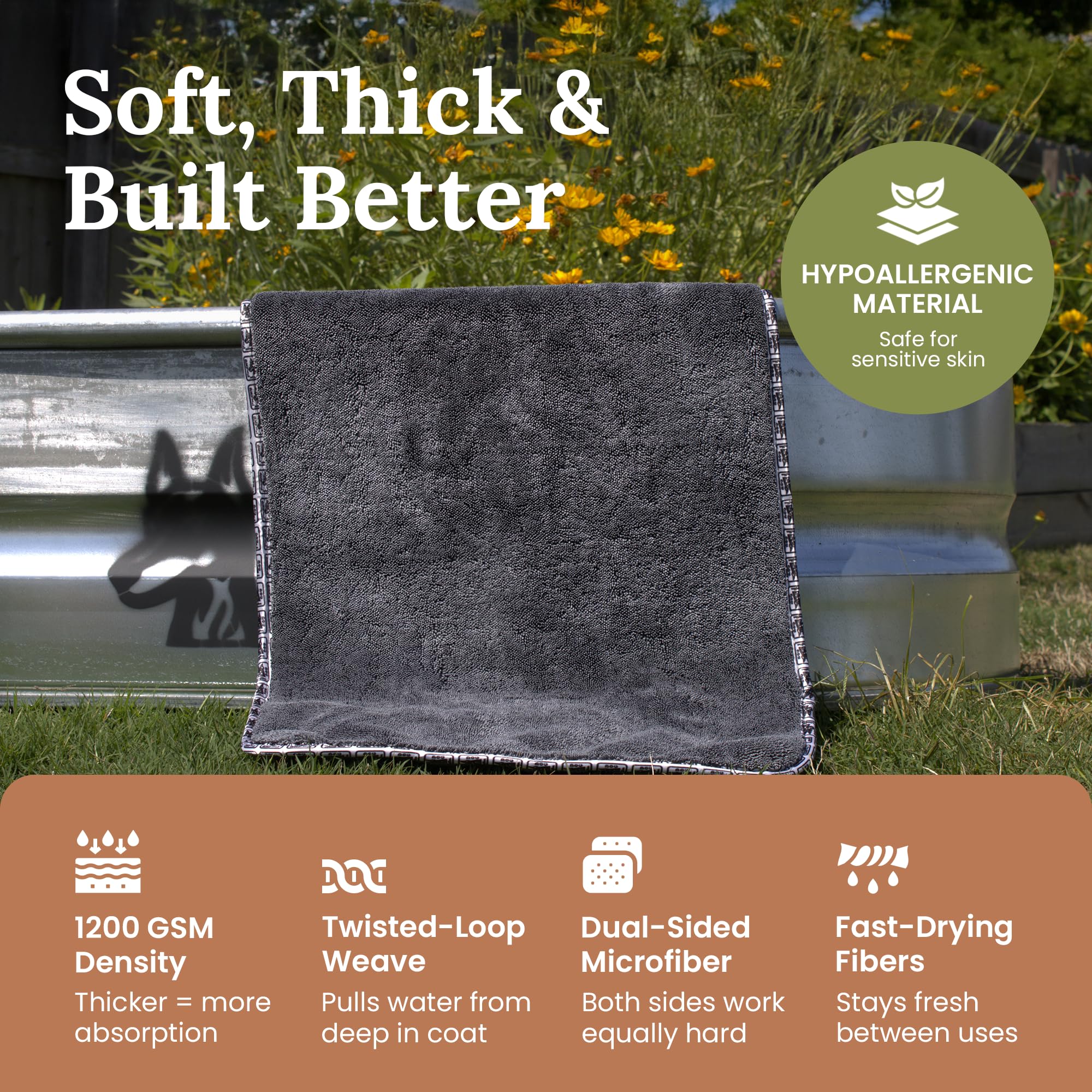 Devil Dog Microfiber towel demonstrates versatile uses for baths and travel