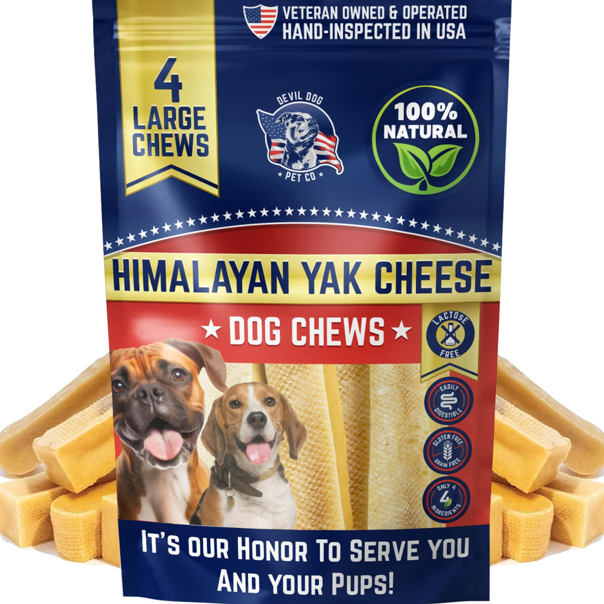 Devil Dog Pet Co Himalayan yak cheese chew for large dogs, long-lasting entertainment.