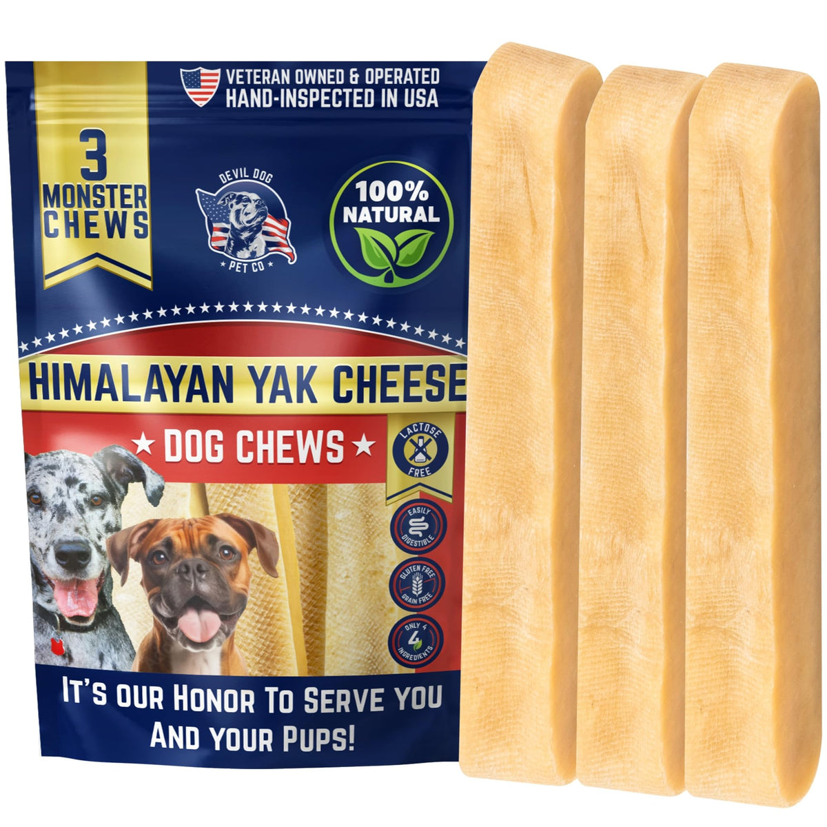 Devil Dog Pet Co Himalayan Yak Cheese Chew XL Pack provides a long-lasting chew for large dogs
