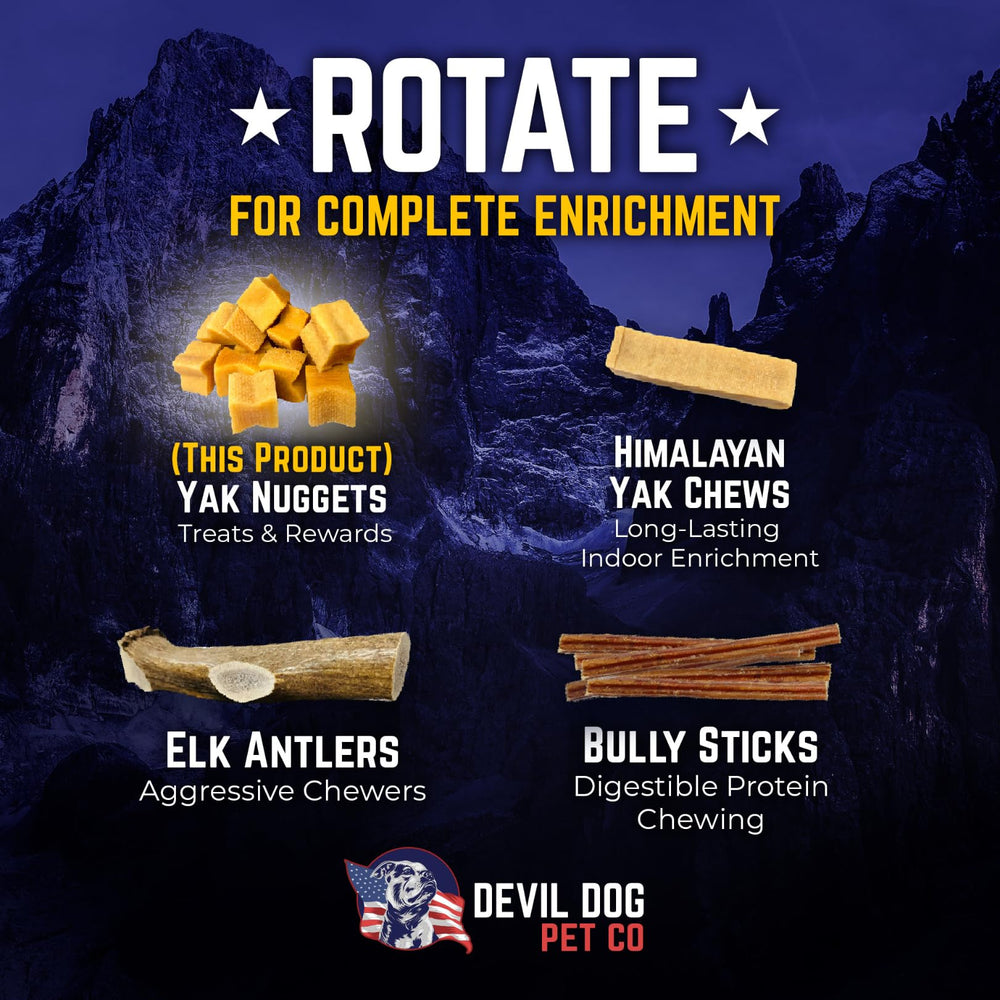 Devil Dog Pet Co yak cheese puffs for calm car rides.