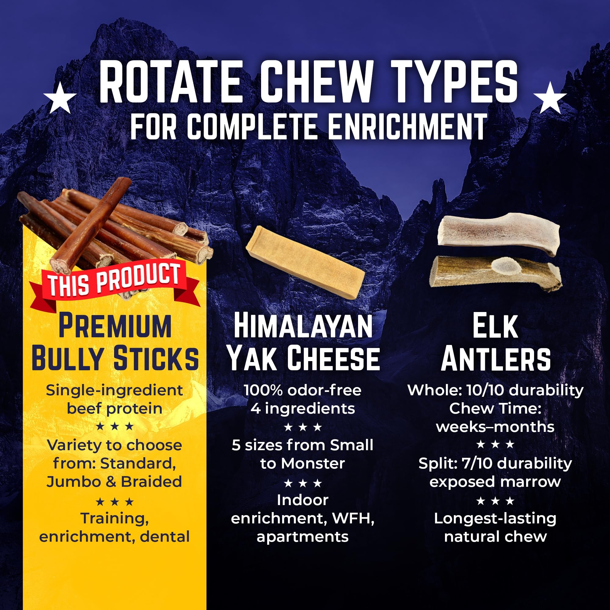 Devil Dog Large-Breed Chews deliver durable 12-inch sticks for aggressive chewers.