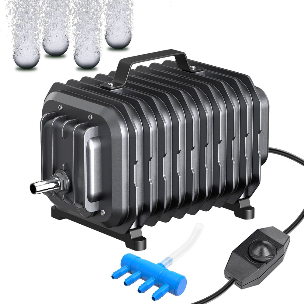 Devopet 254GPH air pump front view, compact design for tidy tanks.