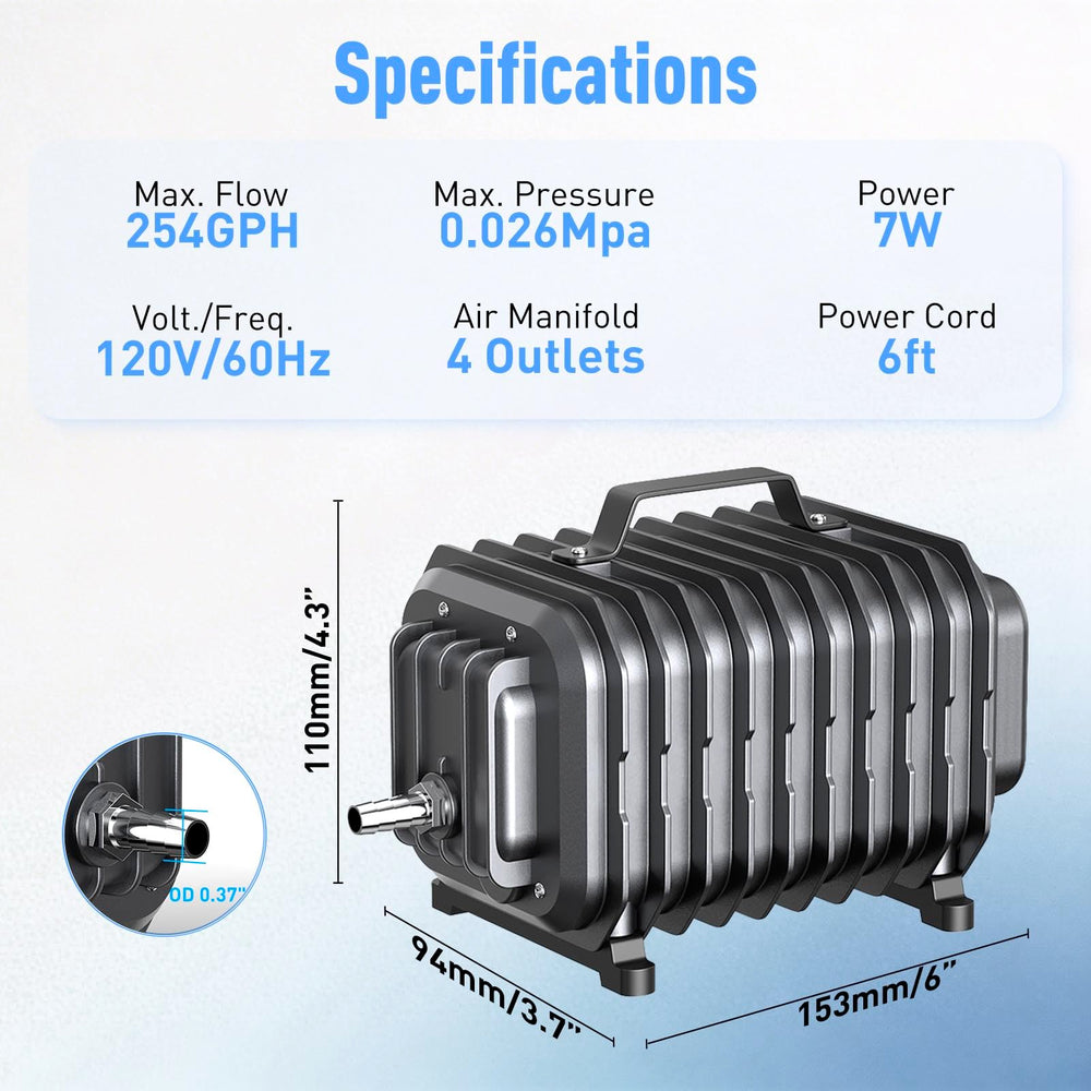 Devopet 254GPH air pump side profile for durable performance.