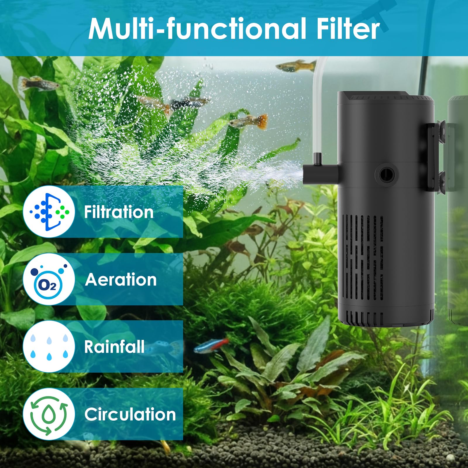 Devopet aquarium filter rainfall outlet creating gentle water movement