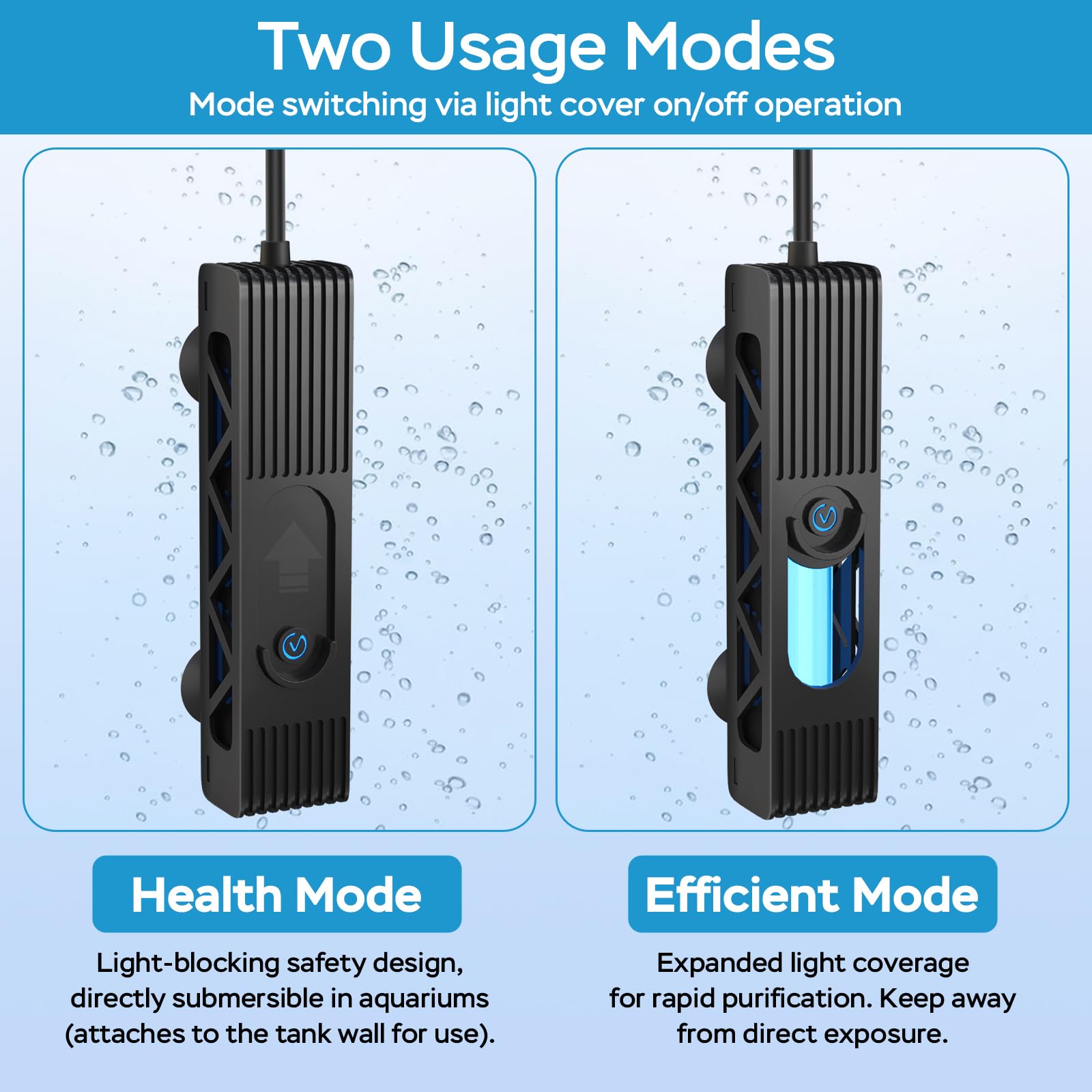 Devopet U-V Light health mode with shielded placement inside tank