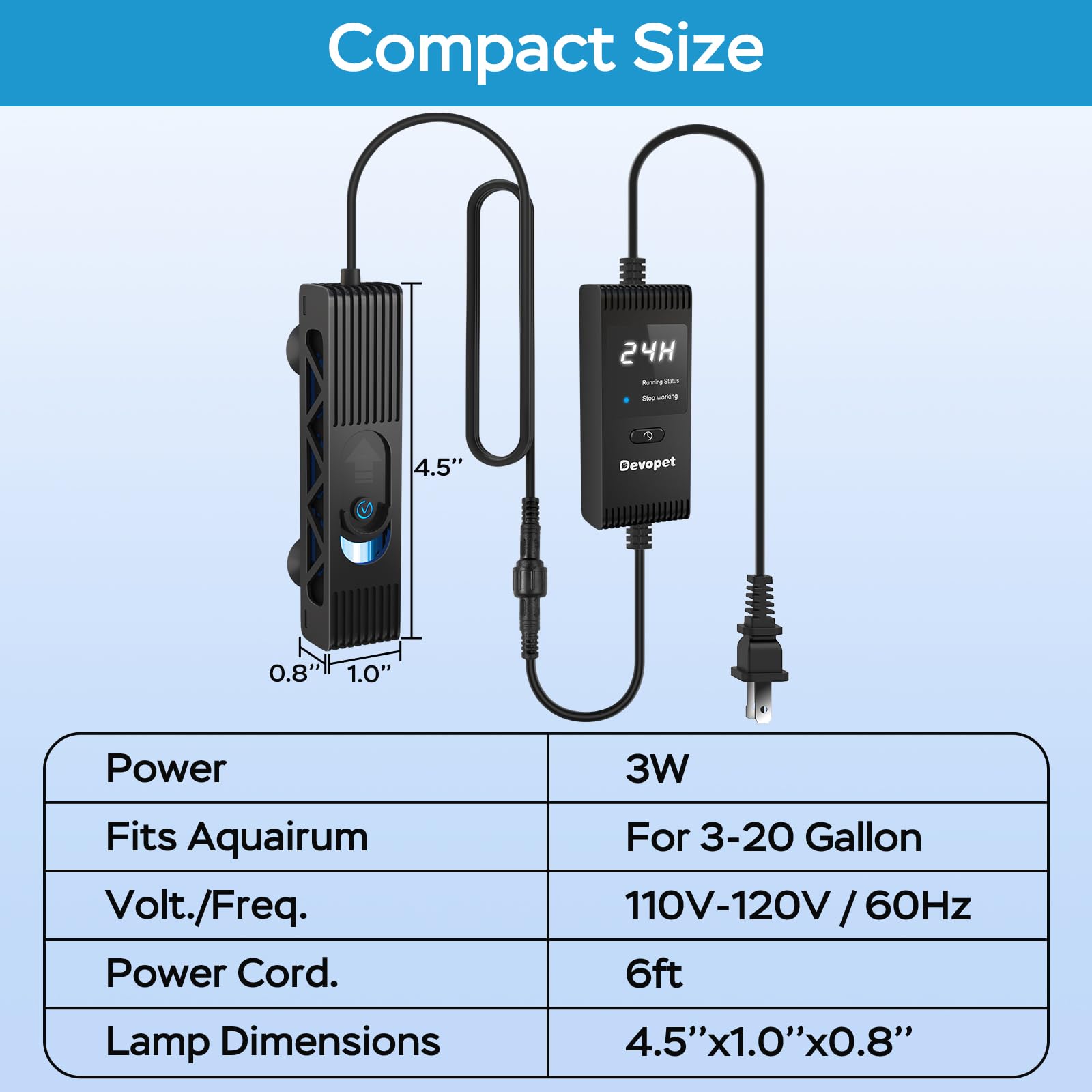 Devopet Aquarium U-V Light status display for quick monitoring