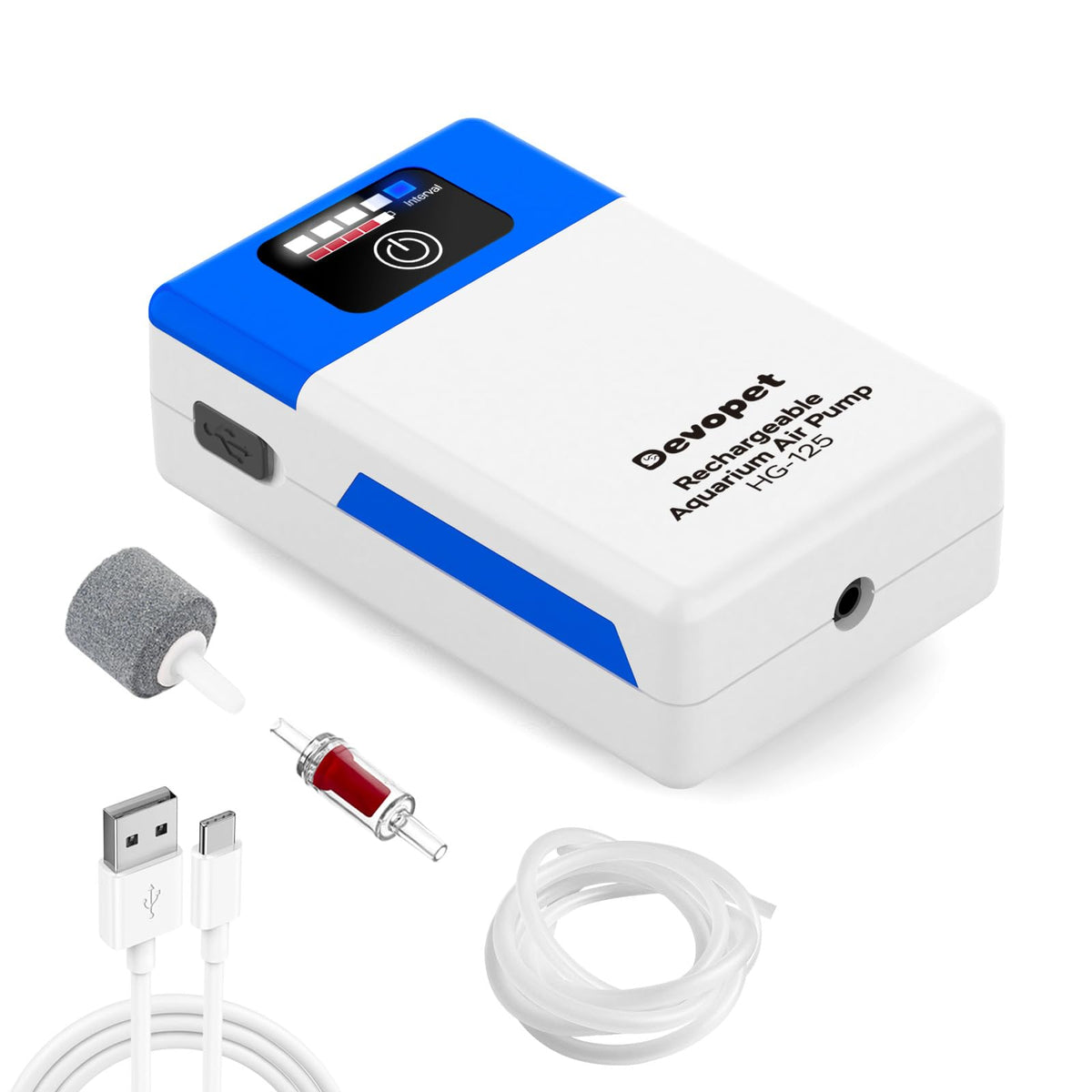 Devopet battery-powered aquarium air pump provides reliable aeration for up to 60 gallons.