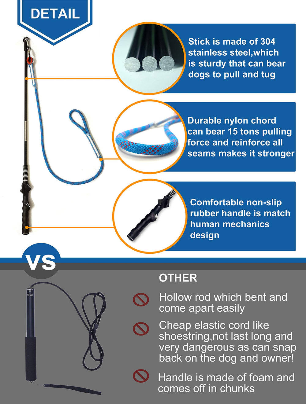 Dewonch flirt pole anti-slip handle: comfortable grip during energetic sessions