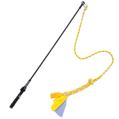 Dewonch Flirt Pole yellow rod for engaging fetch and training outdoors.
