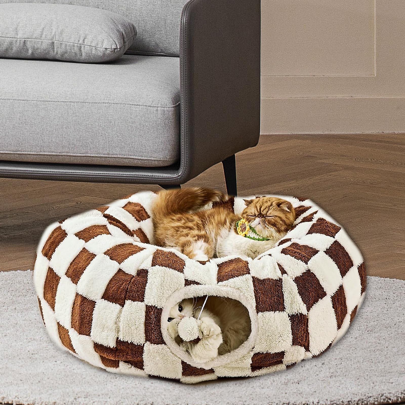 DFENGDF cat tunnel bed assembly showcases quick setup for instant play.