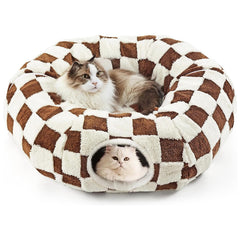 DFENGDF cat tunnel bed with cushion provides a cozy hideaway for nap time.