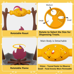 DFQ treat-dispense mechanism invites interactive play at mealtimes for curious kittens.