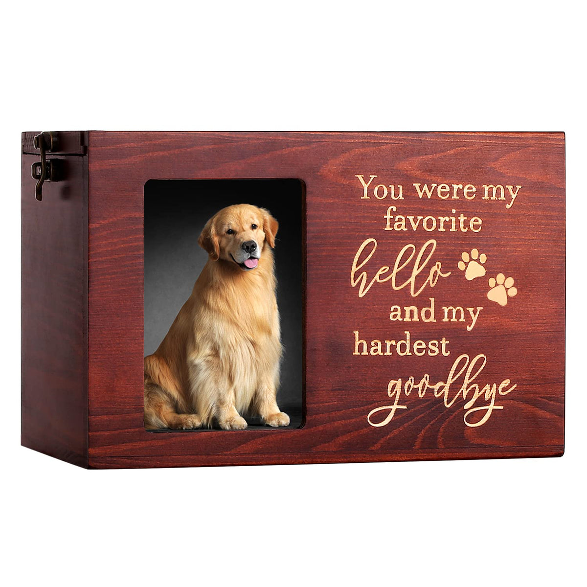 DGDCDV pet memorial urn front view with photo frame for cherished memories.