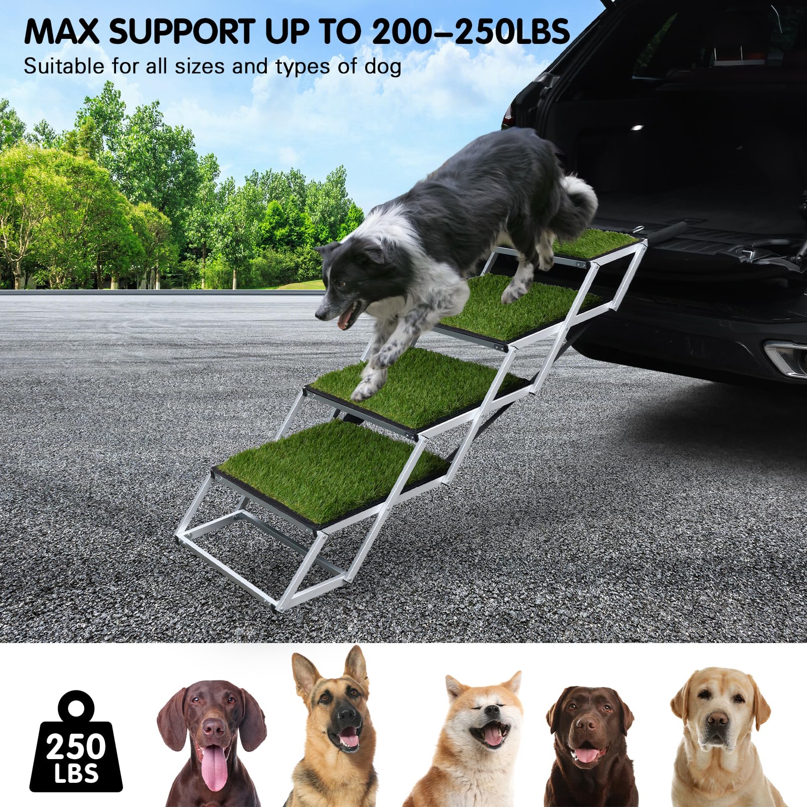 DGSL dog ramp aluminum frame delivers durable support for big dogs
