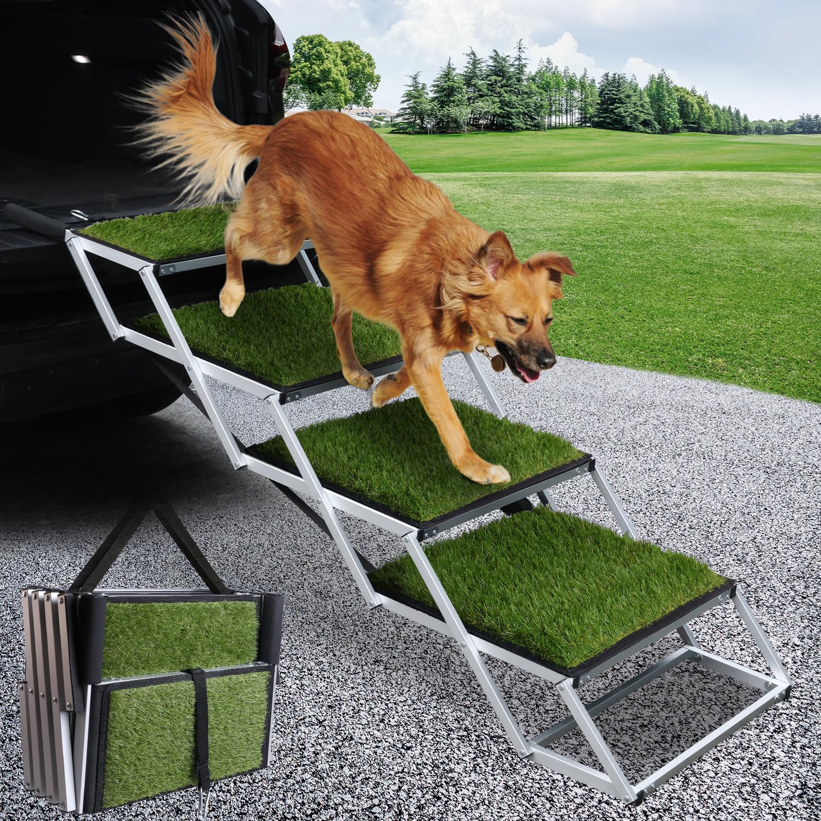 DGSL dog ramp car 4-steps makes loading easy for large dogs
