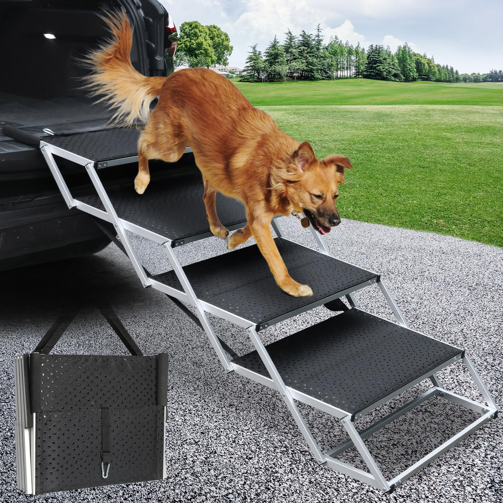 DGSL extra wide 4-step ramp for trucks shows stable support for large dogs