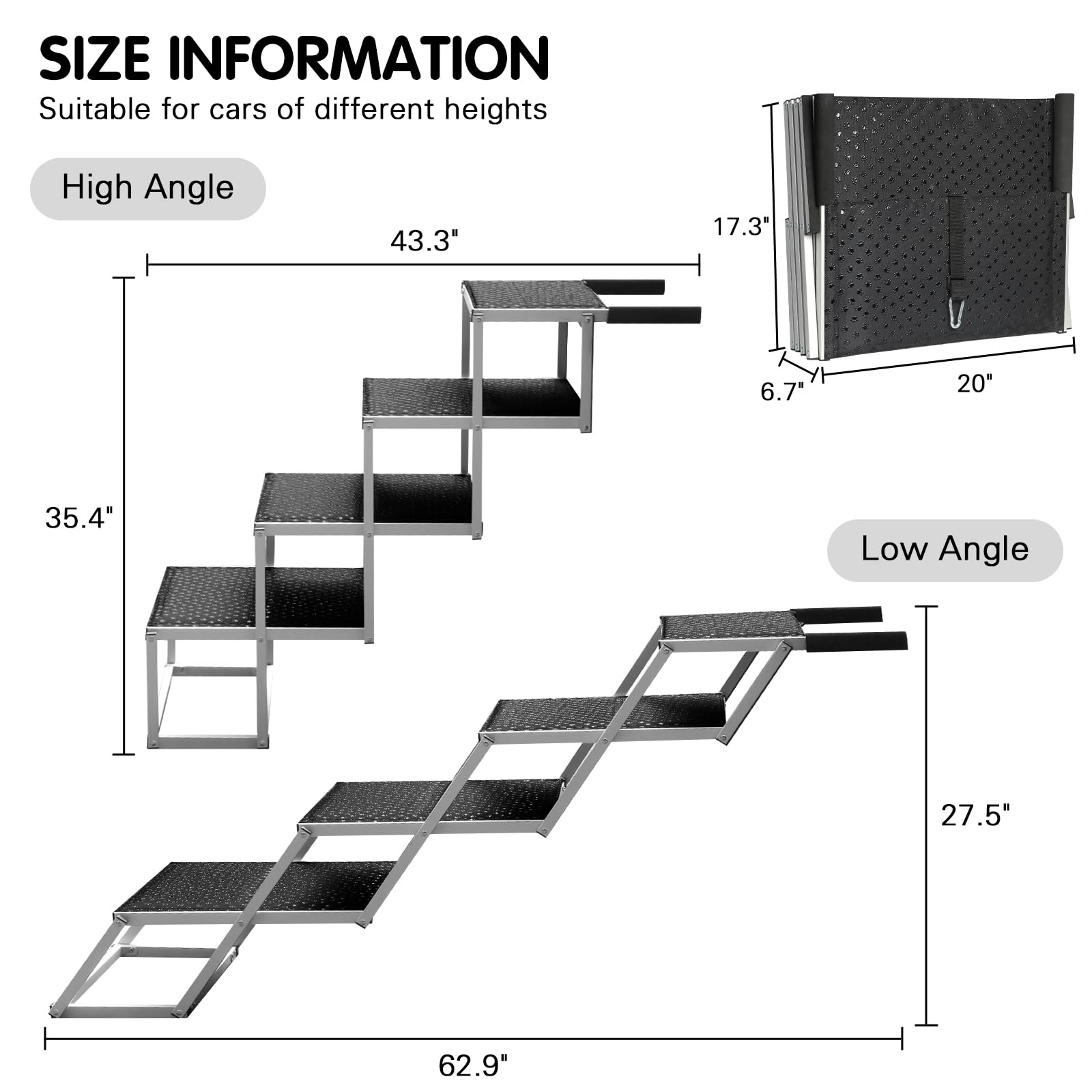 DGSL dog ramp folded compactly to 20 inches for easy transport