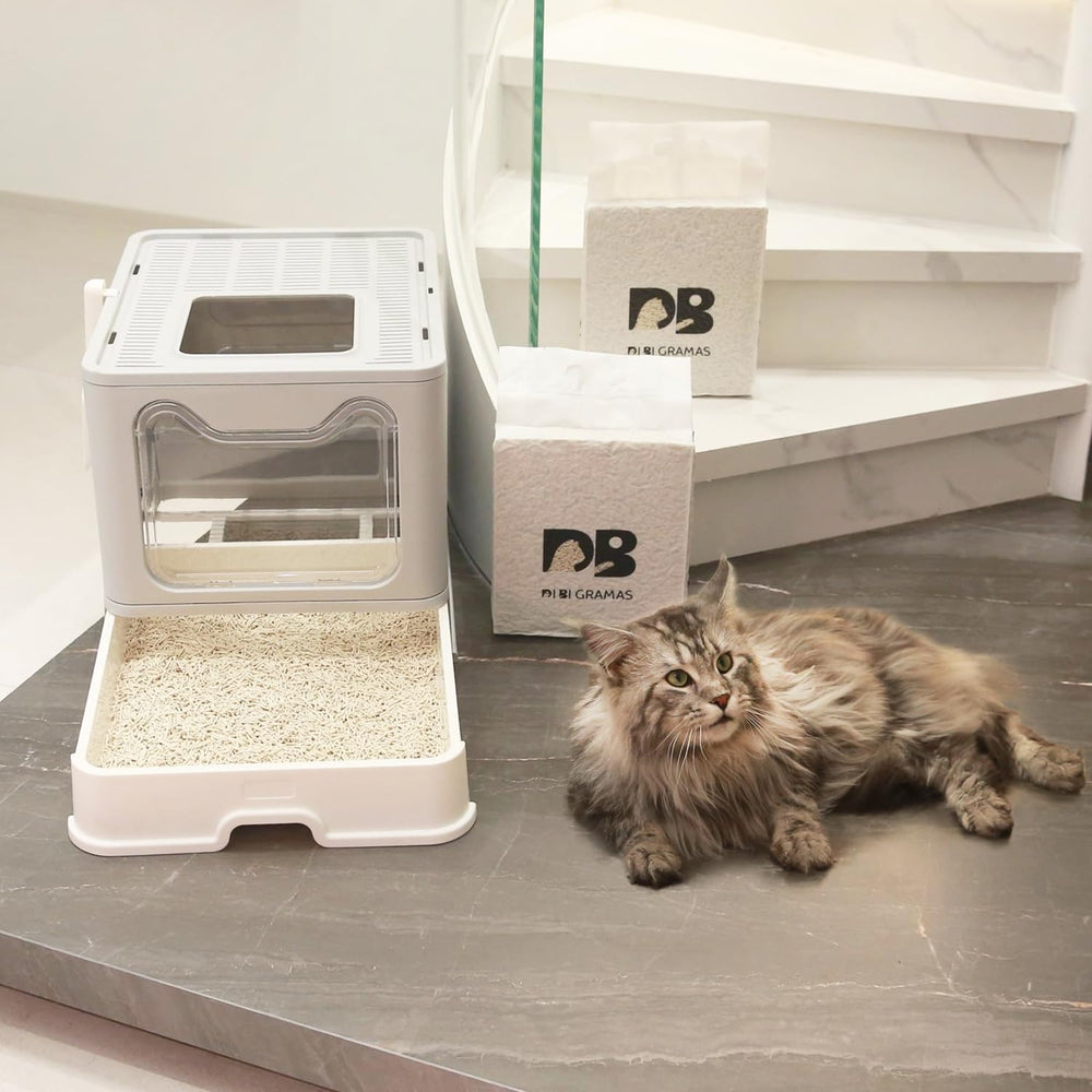 DI BI GRAMAS tofu cat litter absorbs odors for freshness.
