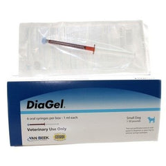 DiaGel 1 mL syringe in action for targeted, gentle administration to a small dog.