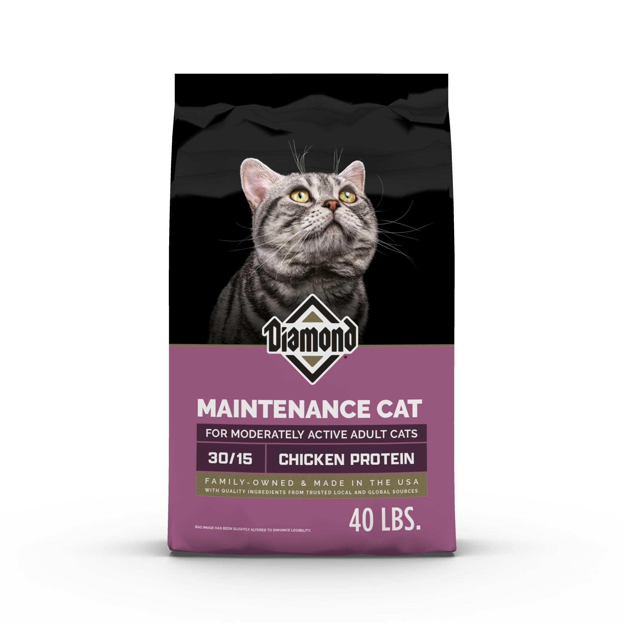 Diamond Legacy maintenance cat dry food 40lb bag front — promotes balanced nutrition for moderately active cats