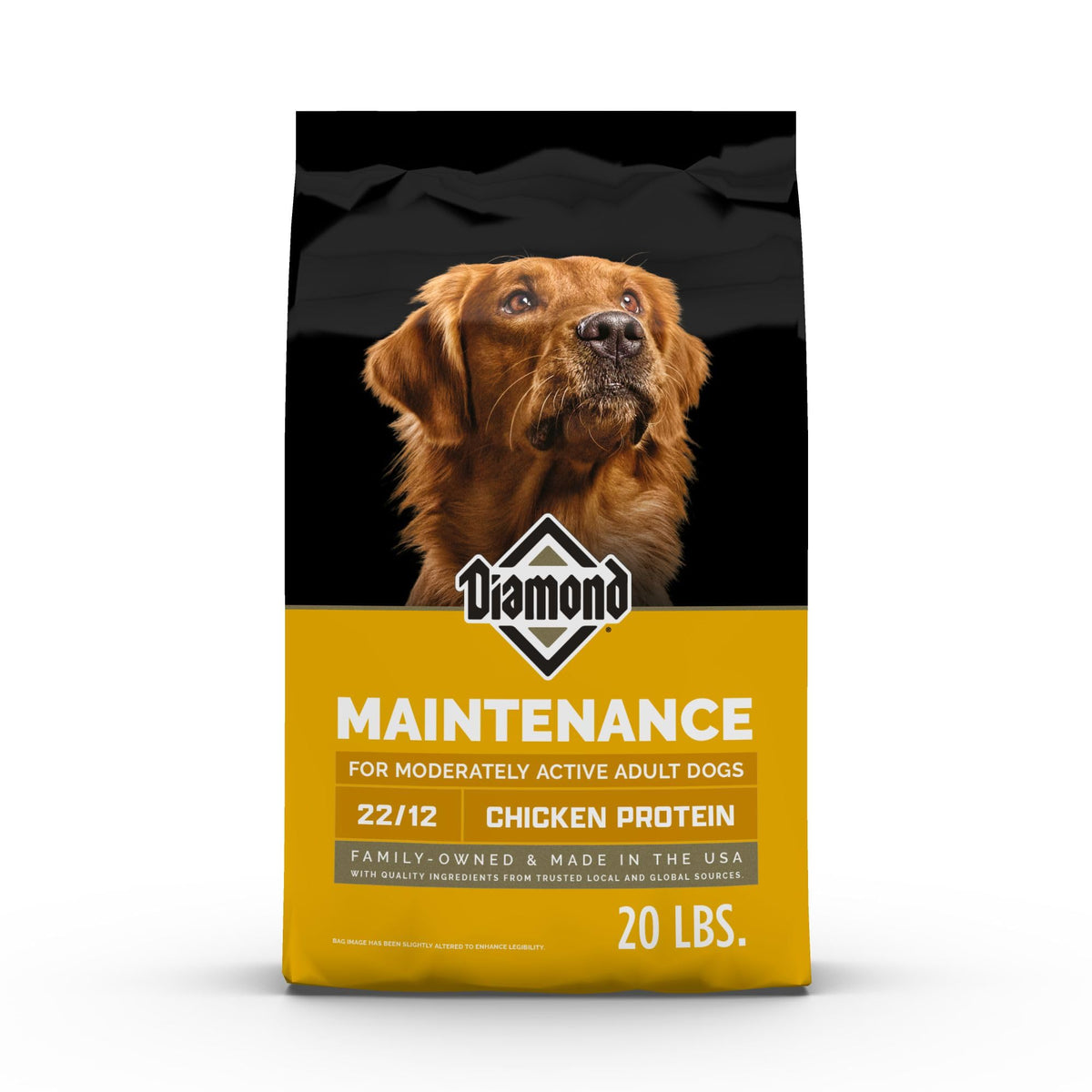 Diamond Maintenance bag closeup, sturdy packaging for reliable dog nutrition.