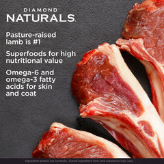 Diamond Naturals Large Breed Puppy nutrition panel showing balanced minerals for growth support.