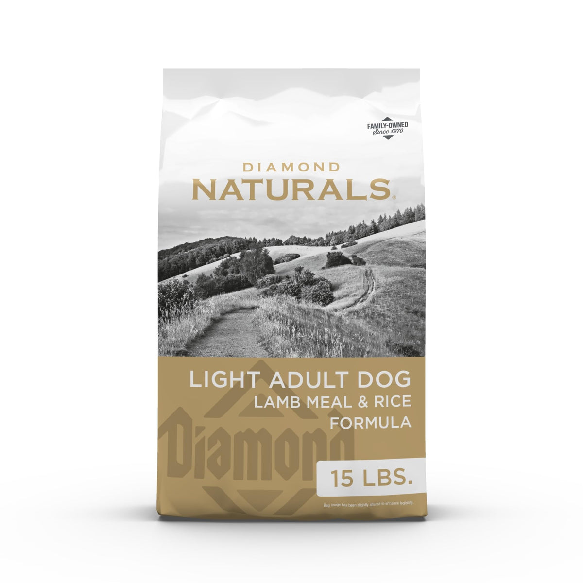 Diamond Naturals Light dog food with lamb meal and rice in a bowl for weight management