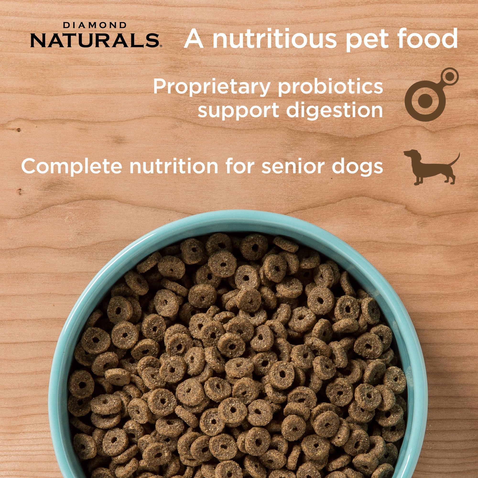 Diamond Naturals Senior Chicken Kibble Bowl supports energy and mobility with balanced nutrition.