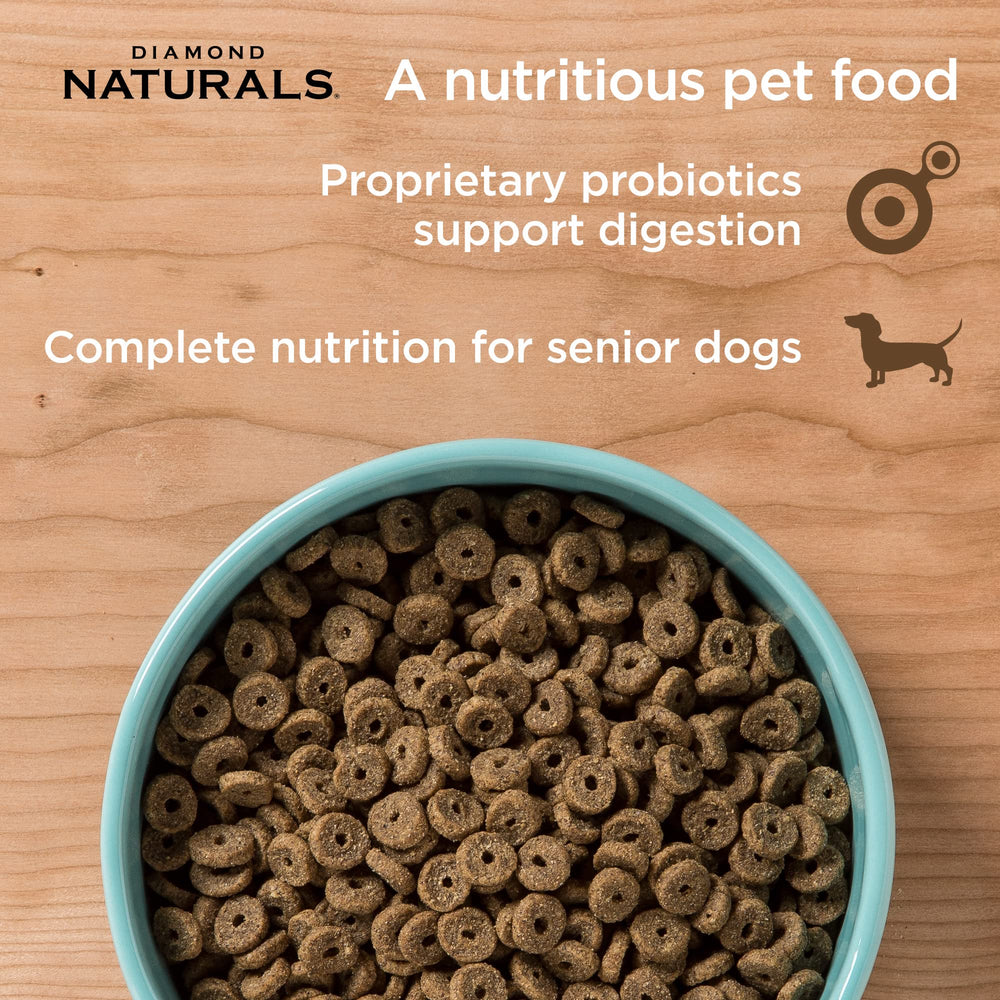 Diamond Naturals Senior kibble closeup showcases bite-sized pieces for easy serving.