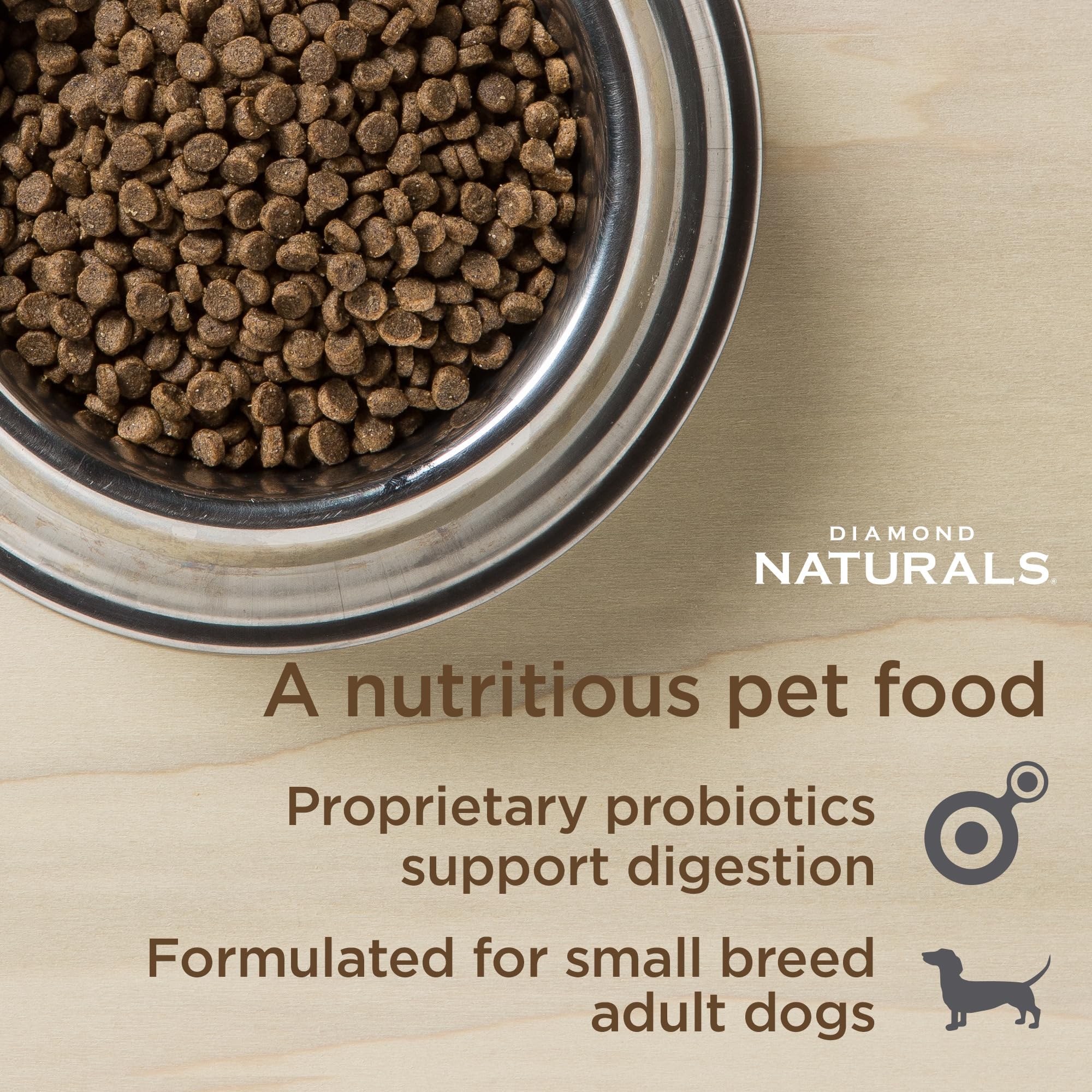 Diamond Naturals Small Breed kibble closeup designed for easy chewing.