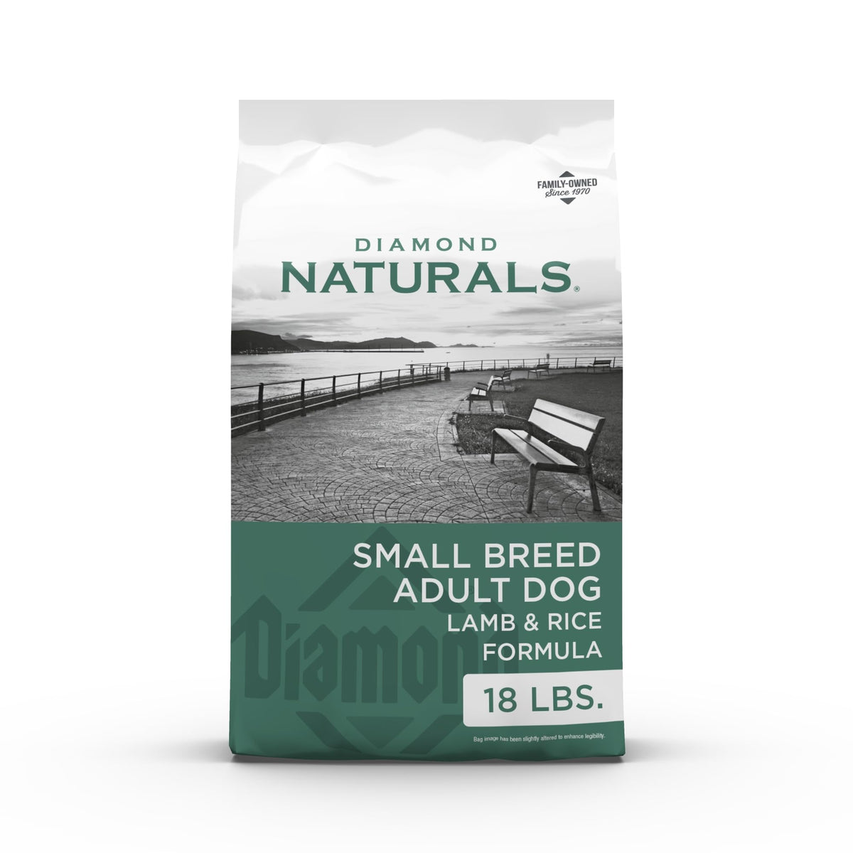 Diamond Naturals small breed lamb and rice kibble for easy chewing and dental support.