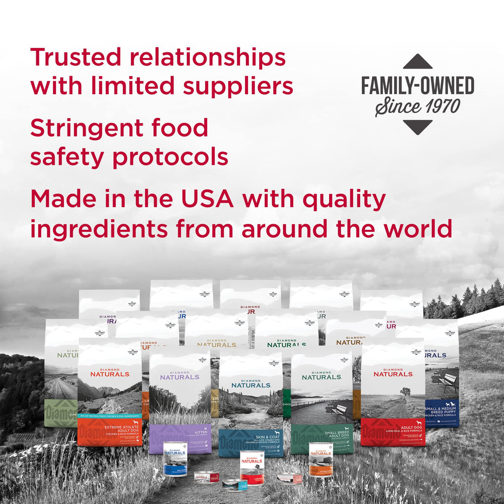 Diamond Naturals USA-made, family-owned production emphasizing trusted ingredients.