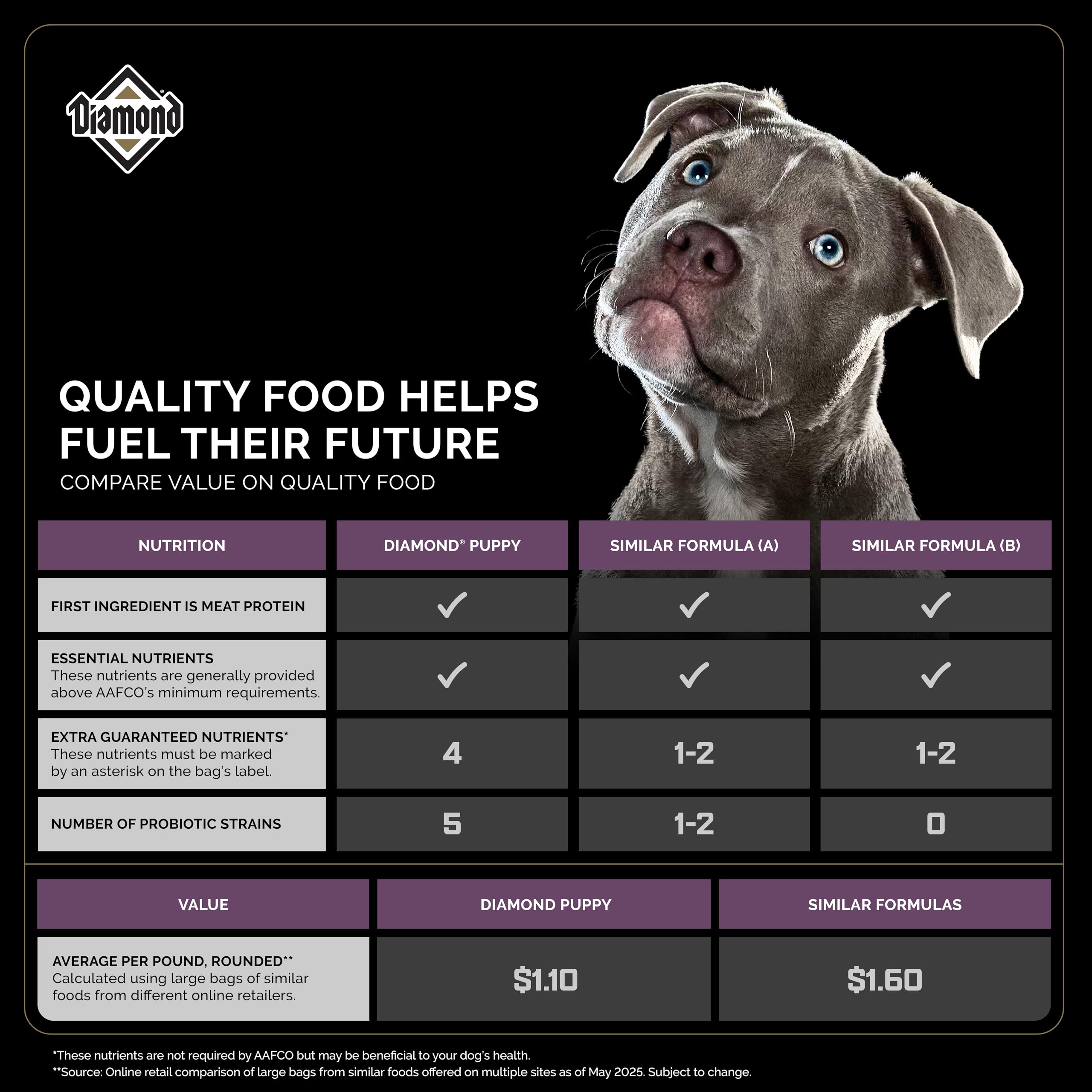 Diamond Puppy kibble closeup, texture detail for puppy meals.