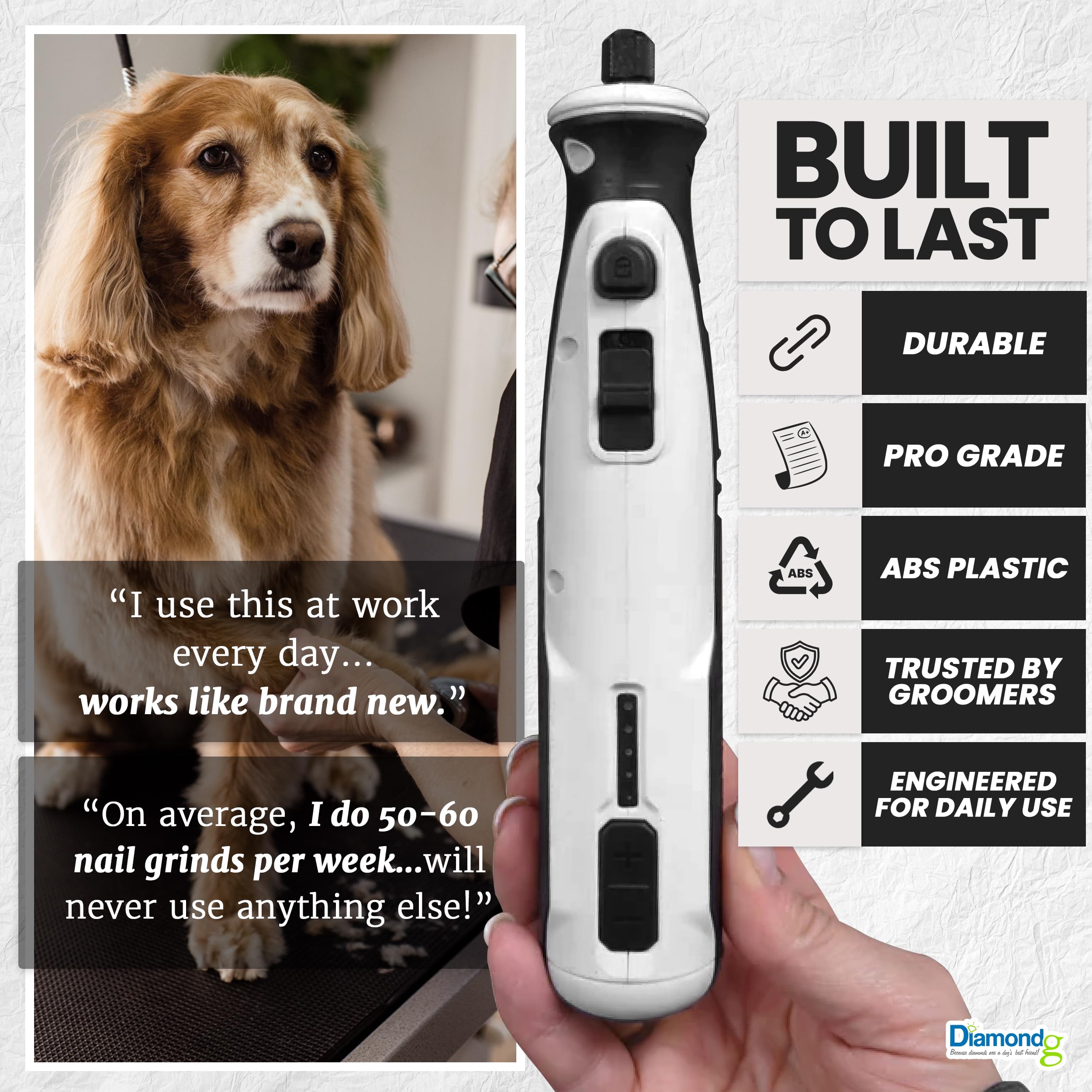 Diamondg ergonomic grip supports comfortable trimming for both hands