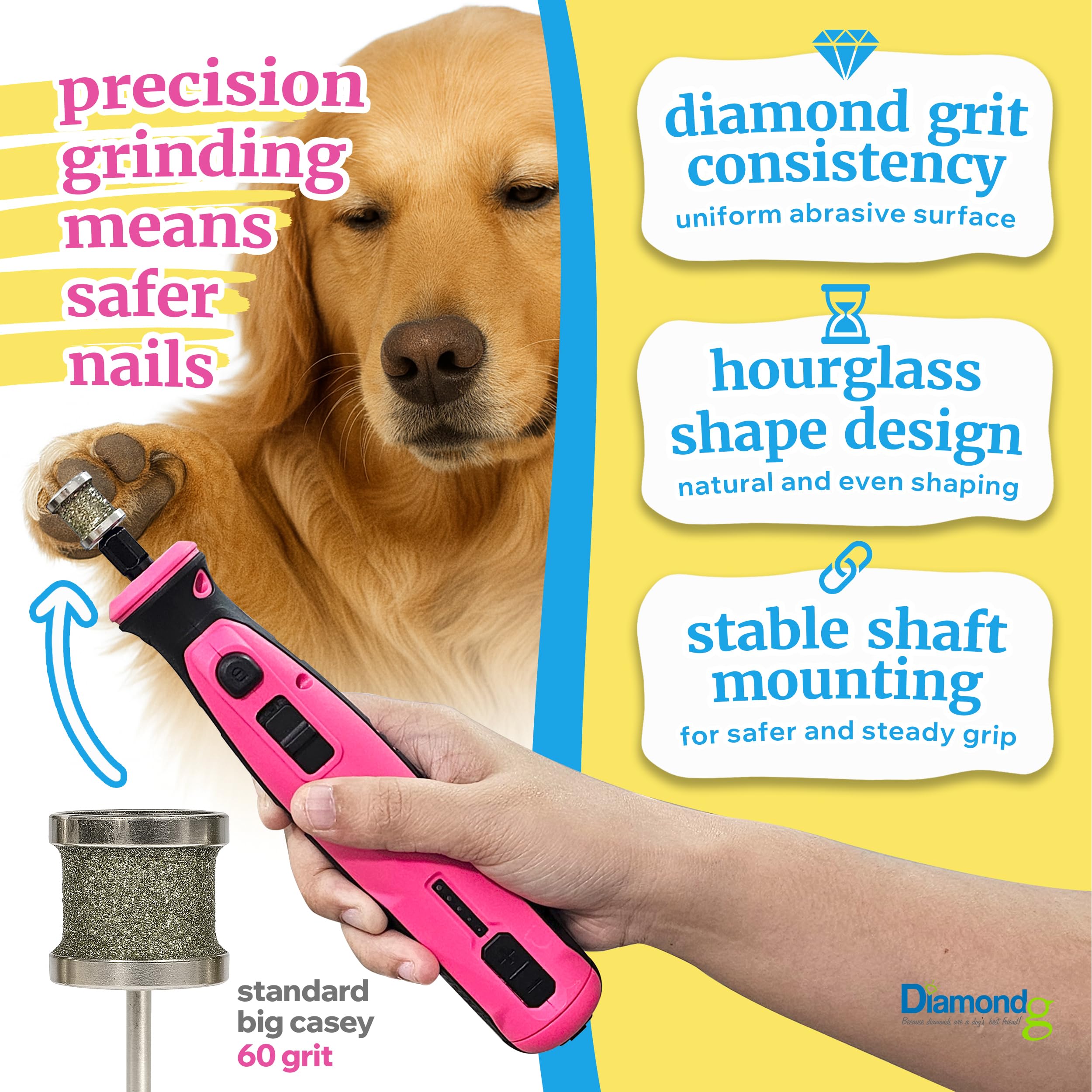 Diamondg large dog nail trim example showing thick nails being shaped
