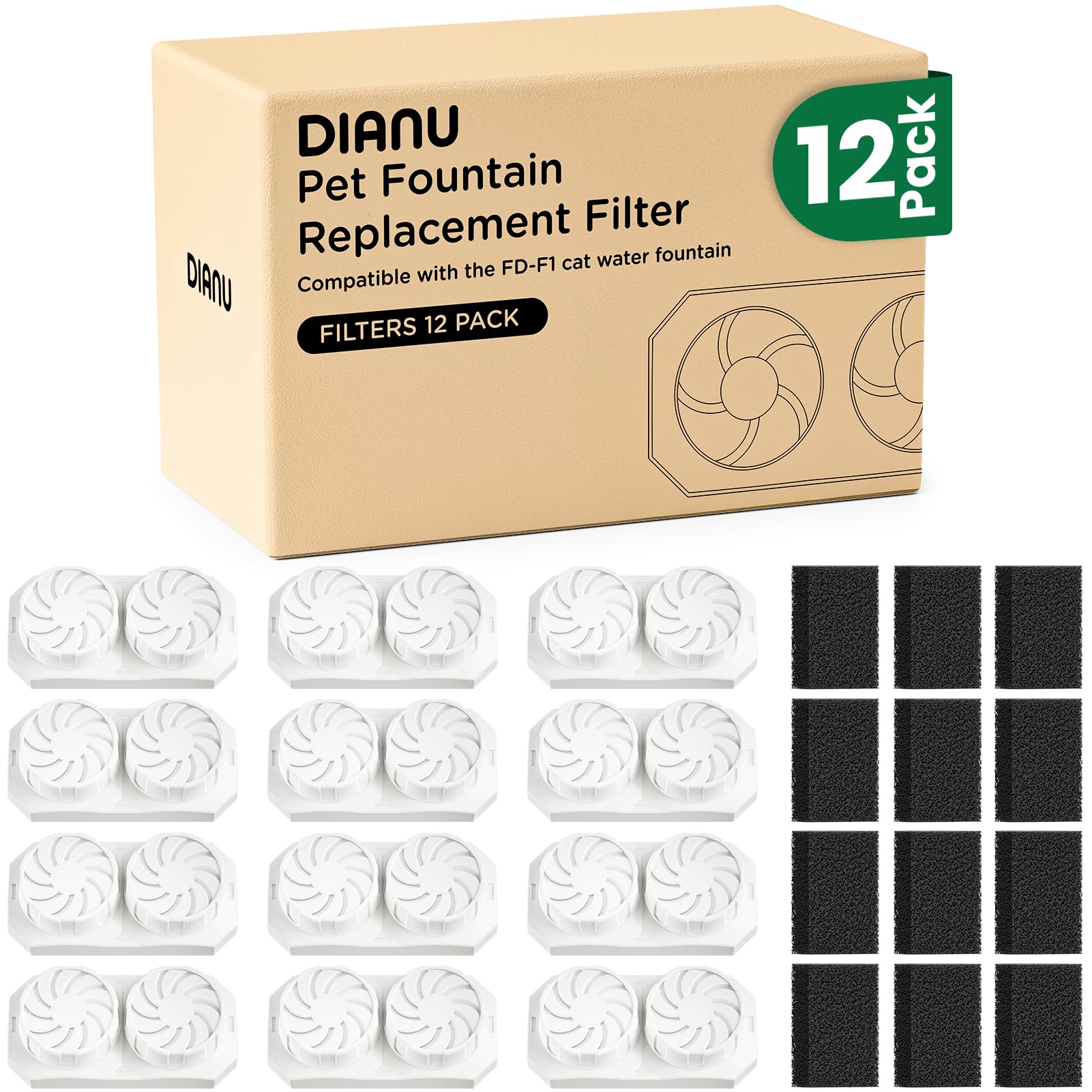 DIANU nine-pack fountain filters for consistent clean water for pets