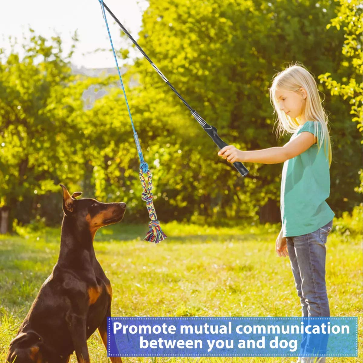 DIBBATU Flirt Pole cord length extended for engaging outdoor exercise.