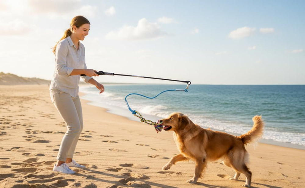DIBBATU dog teaser wand with lure for outdoor training sessions.