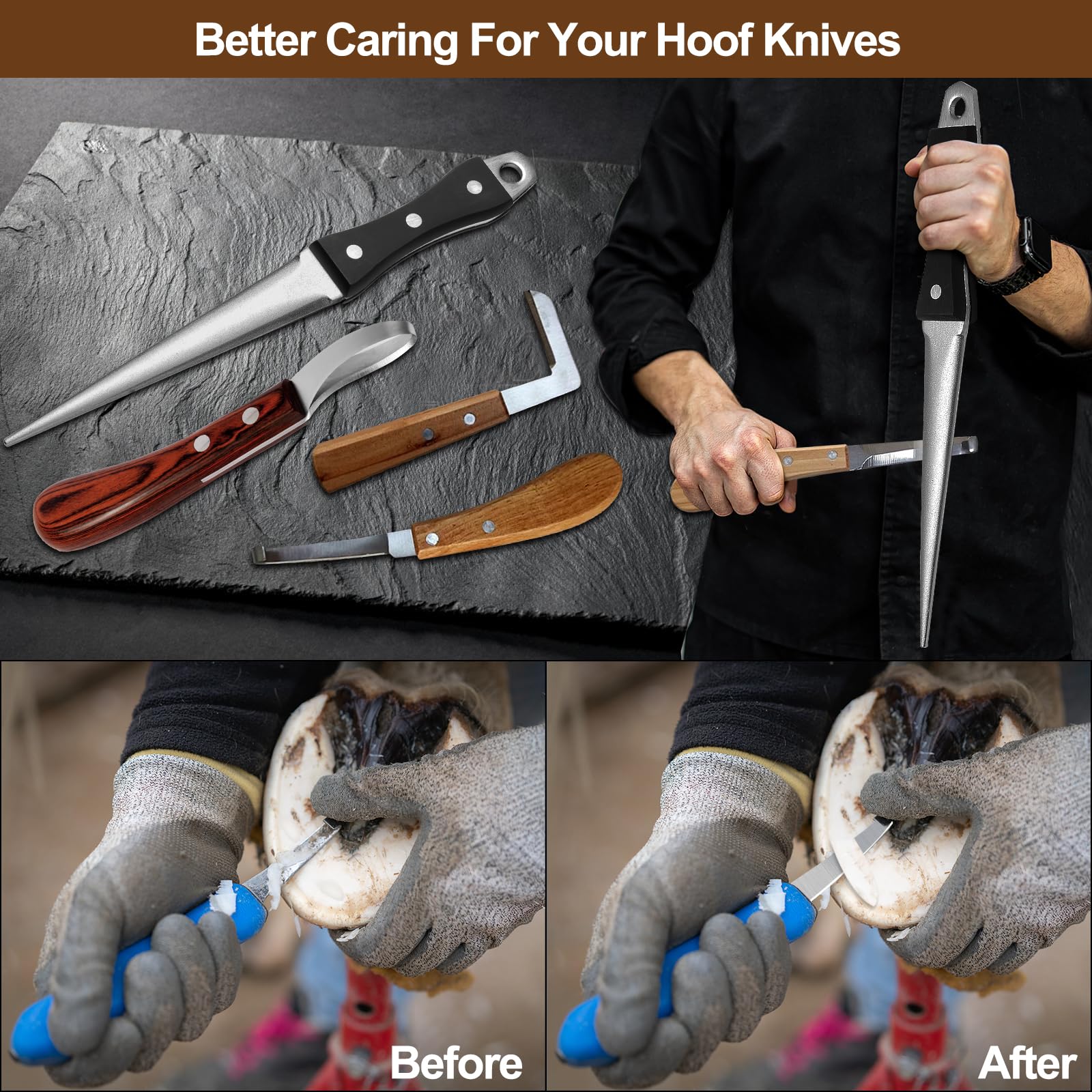 DICAFU sharpener in use delivers steady control during hoof knife maintenance.