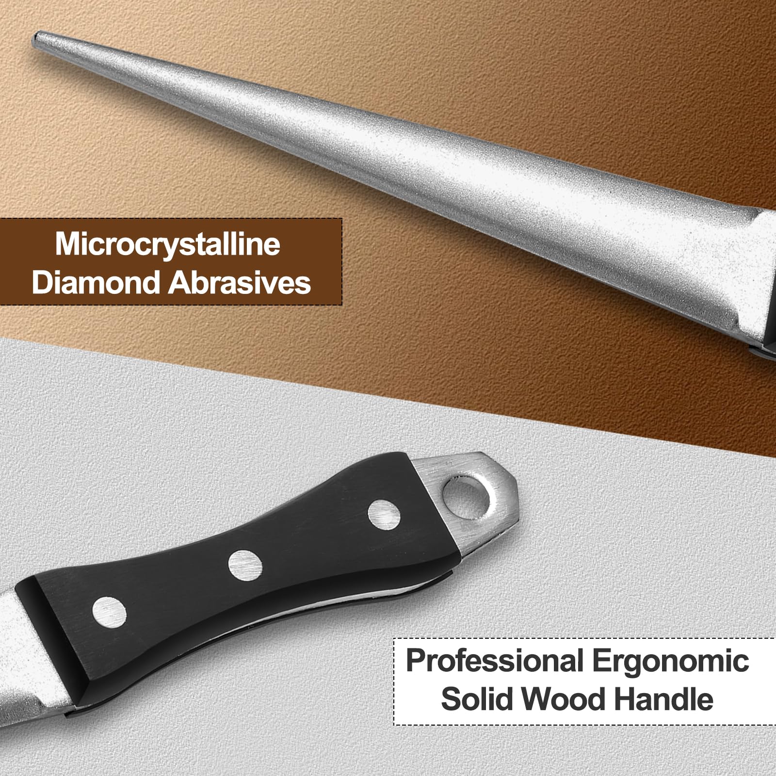 DICAFU wooden handle provides a comfortable grip during extended sharpening sessions.