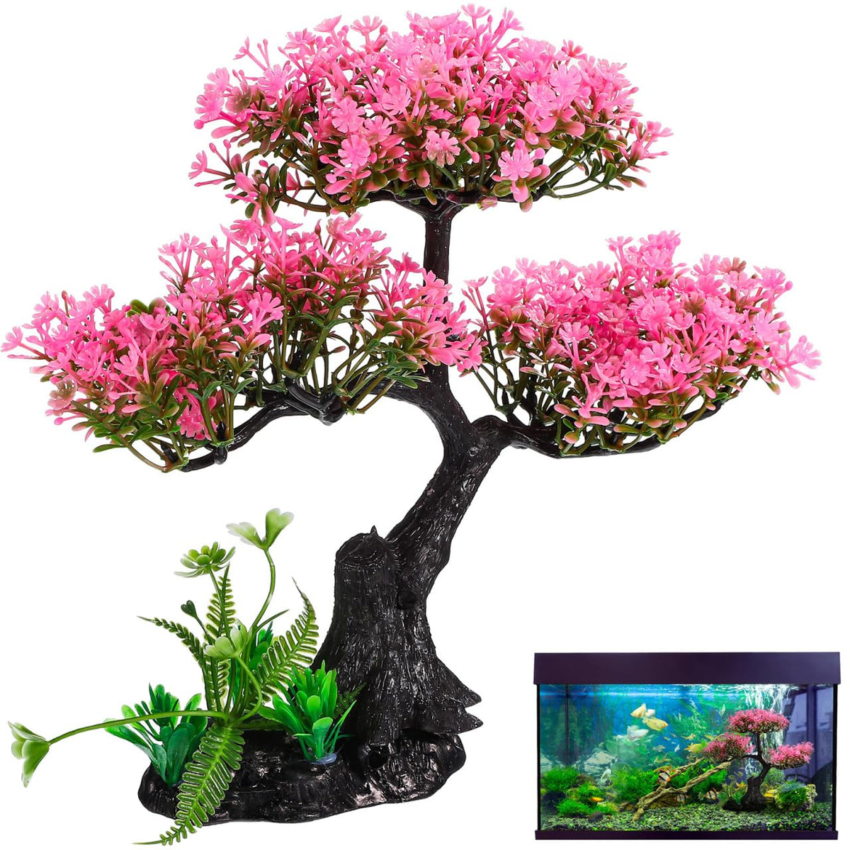 Didiseaon pink cherry blossom tree adds vibrant centerpiece to 11.4-inch aquariums.