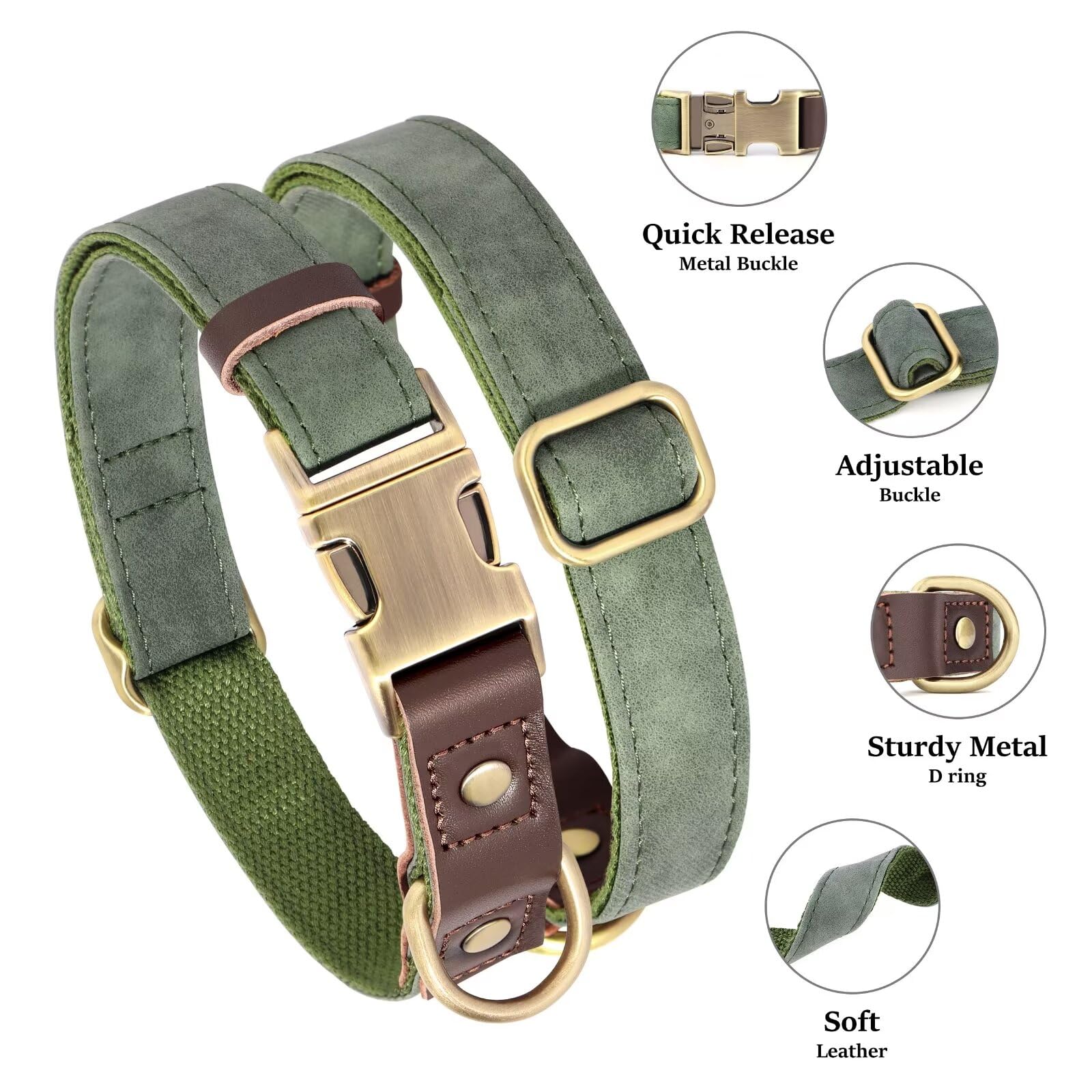 Didog collar with quick-release buckle, sturdy metal hardware for easy on/off.