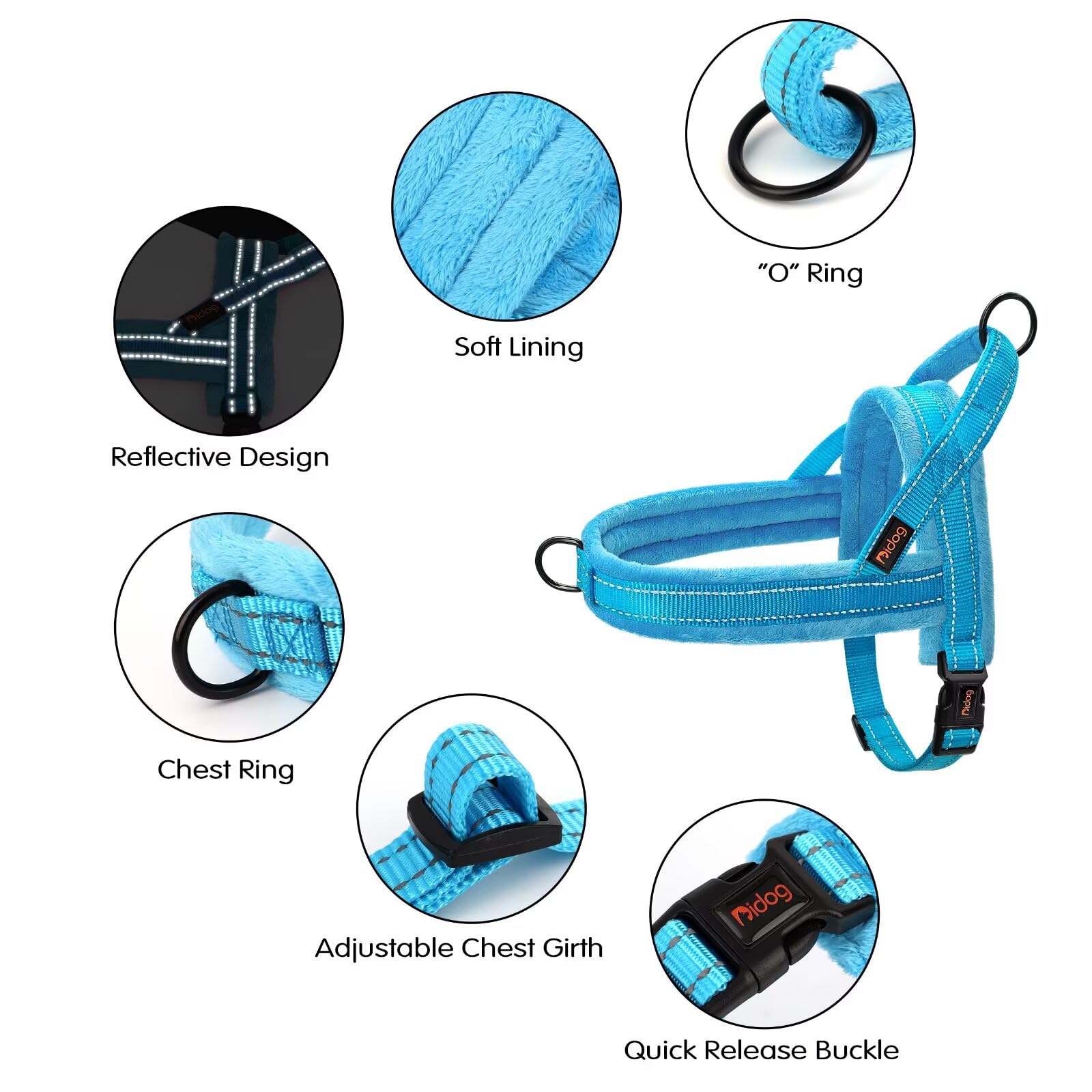 Didog harness front D-ring attachment for secure leash control during training