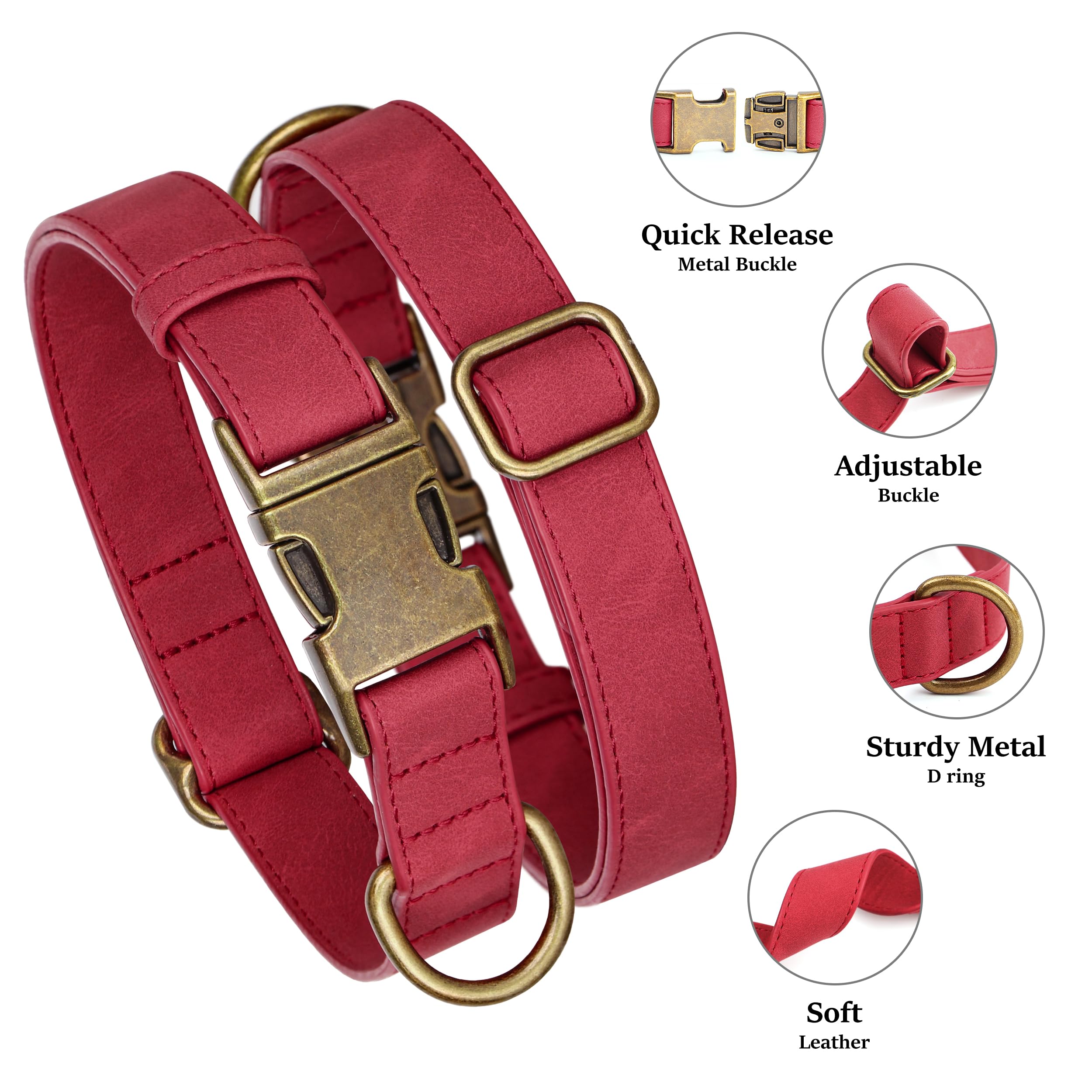 Didog red collar for large dogs with quick-release clasp for easy on/off