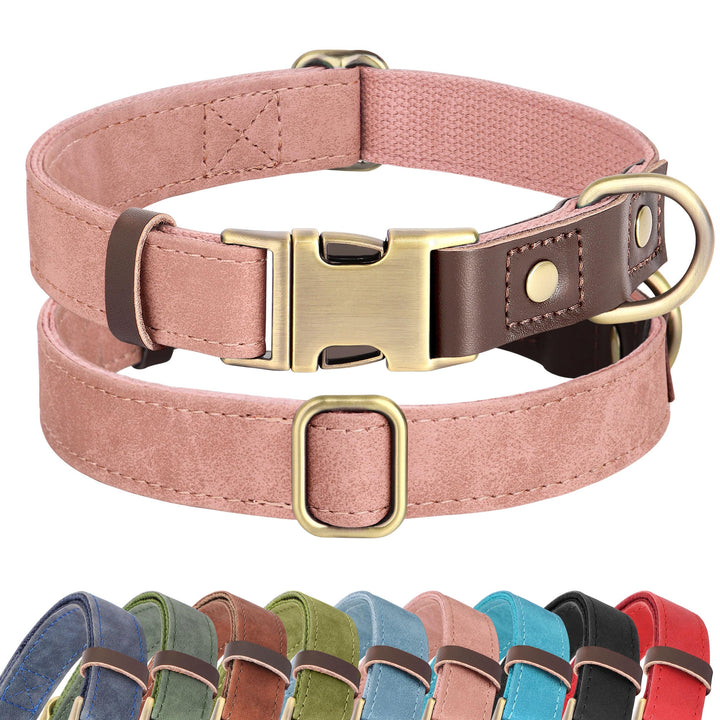 Didog pink soft PU leather collar—front view for stylish daily walks.