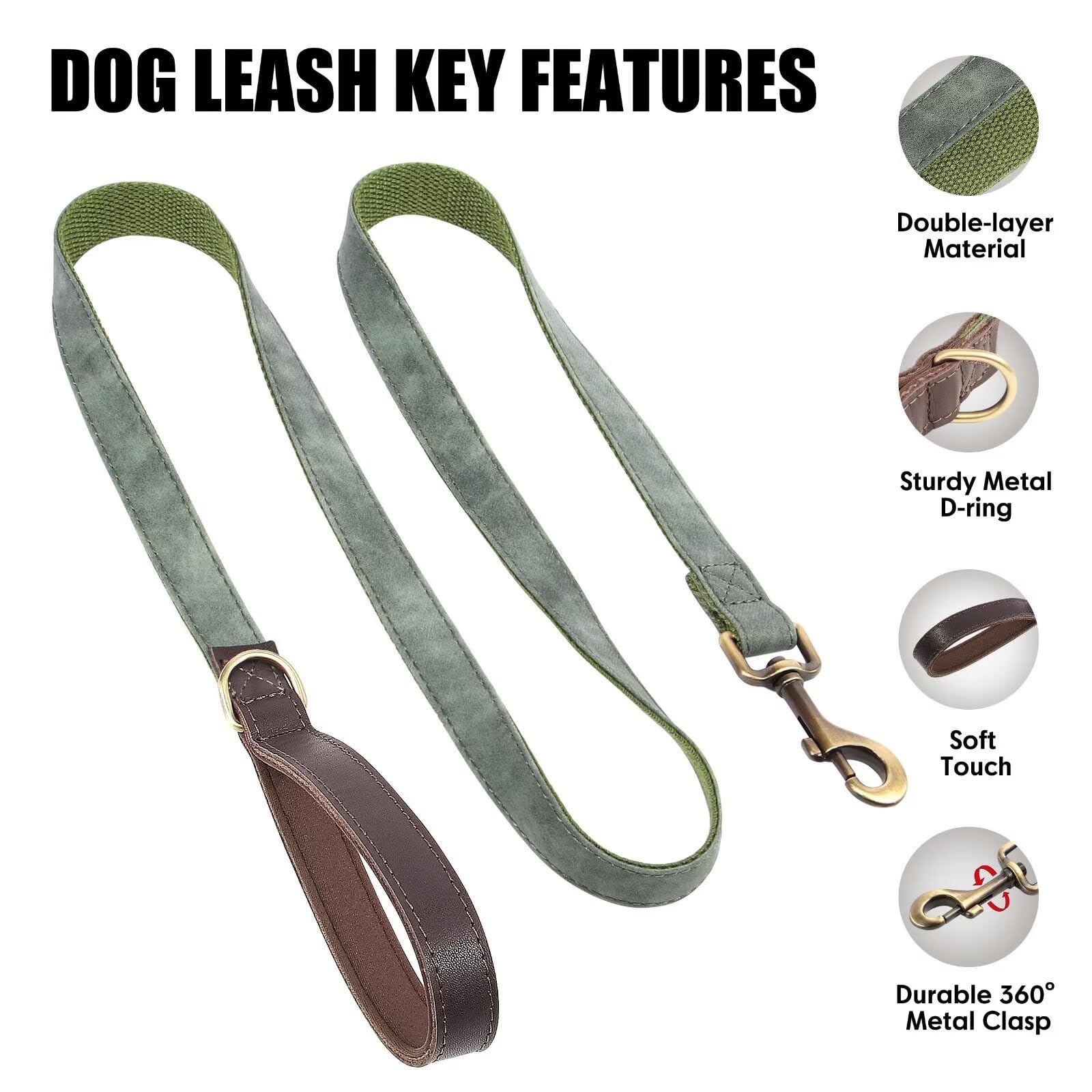 Didog lightweight PU leather leash with nylon interior for easy handling.