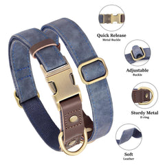 Didog blue collar featuring quick-release metal buckle for fast on-off.
