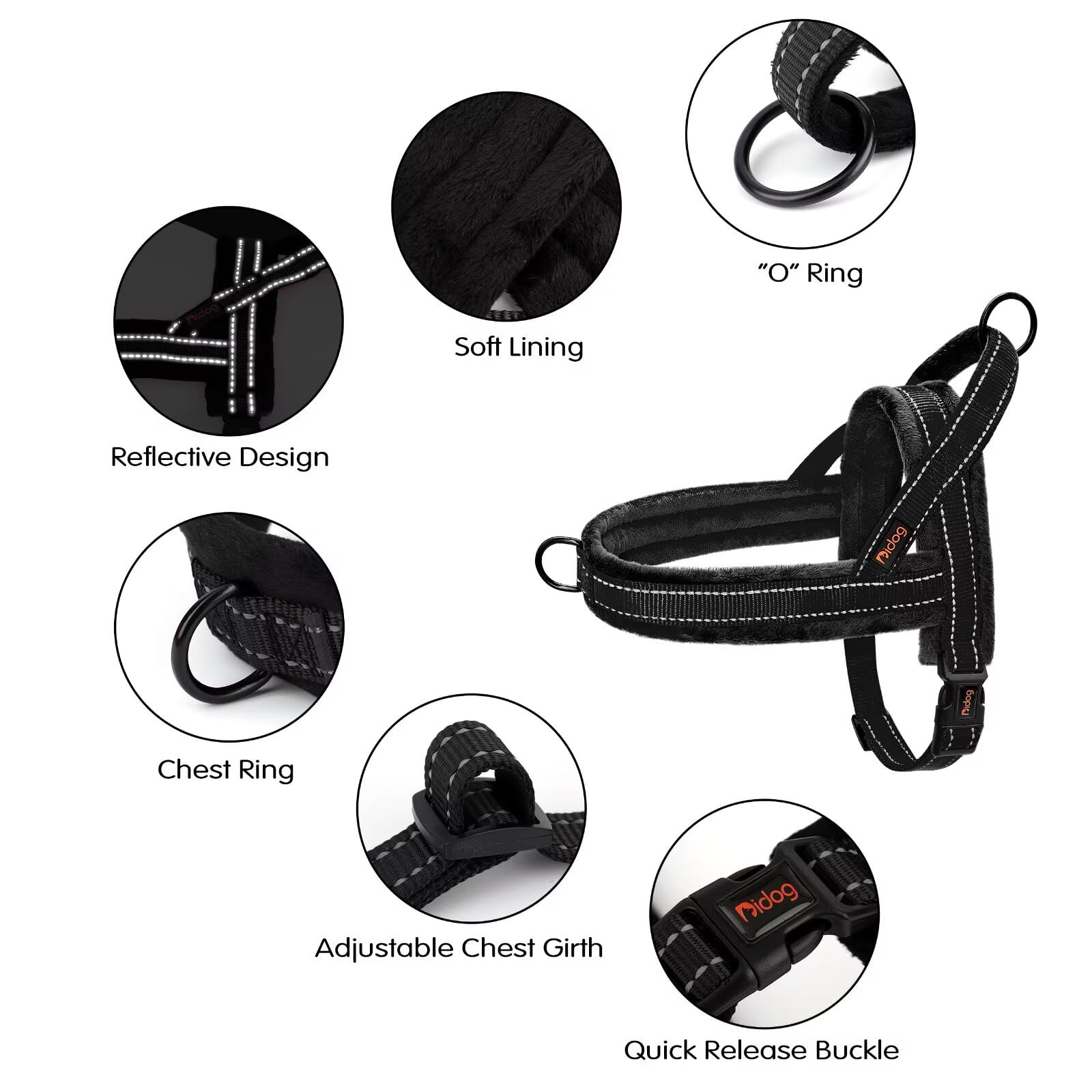 Didog reflective lines on straps boost visibility during night walks.
