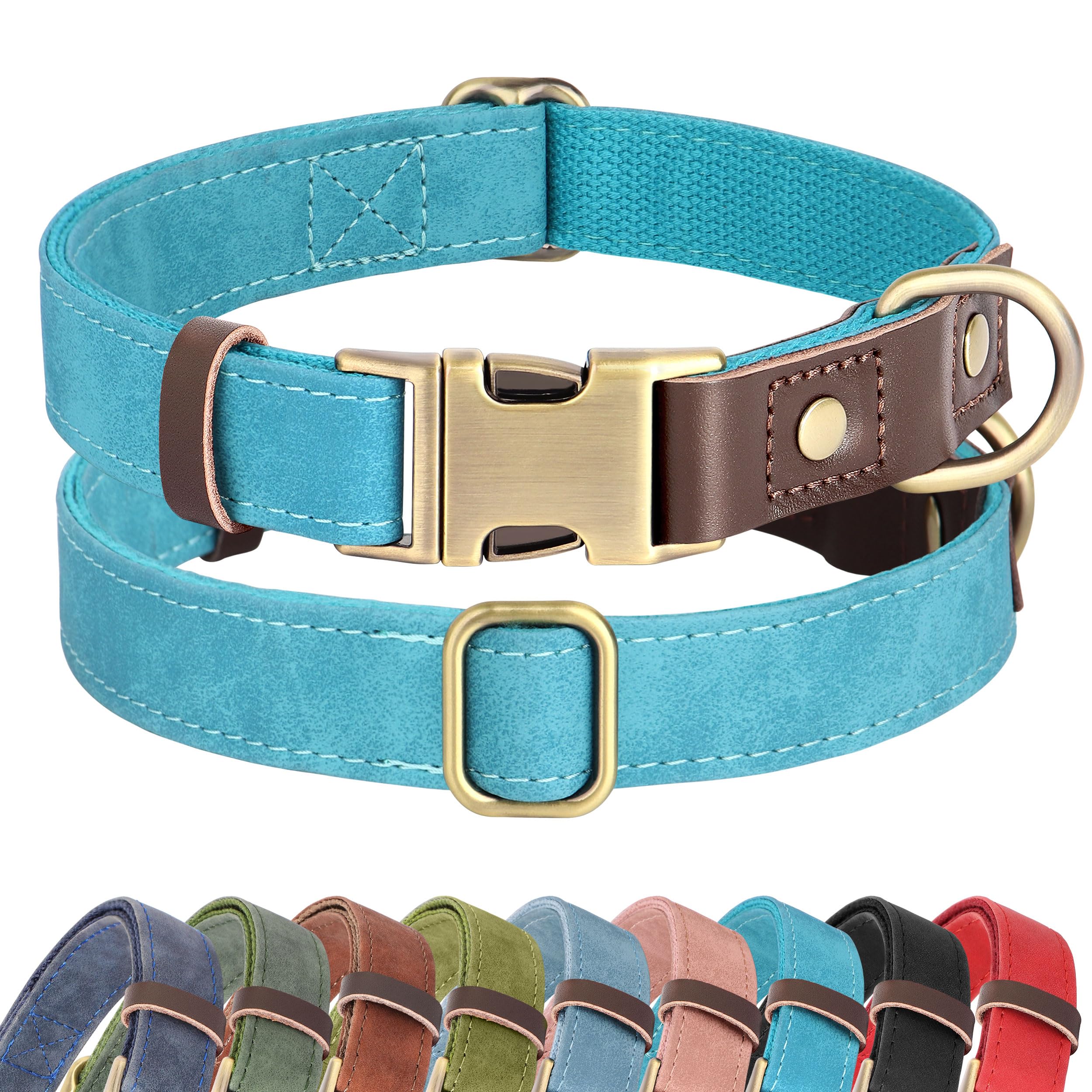 Didog soft PU leather teal collar, size 14-19 inches, for daily comfort.