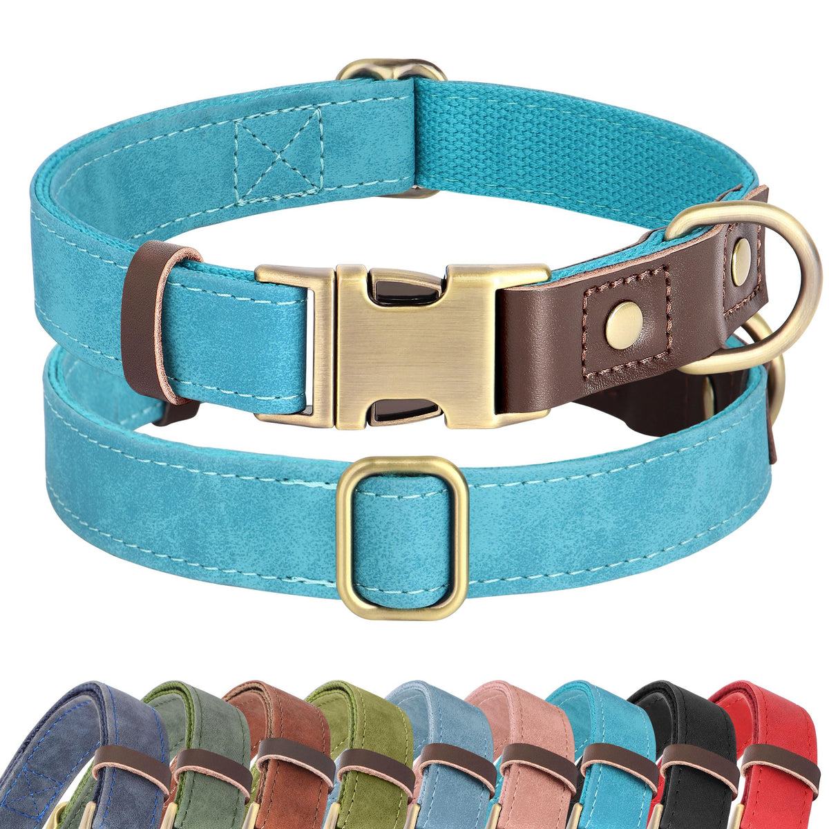 Didog soft PU leather teal collar, size 14-19 inches, for daily comfort.